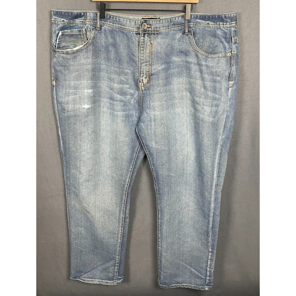 Royal Blue Jeans Mens 48X28 Relaxed Fit Blue Denim Light Wash Distressed - Picture 1 of 13